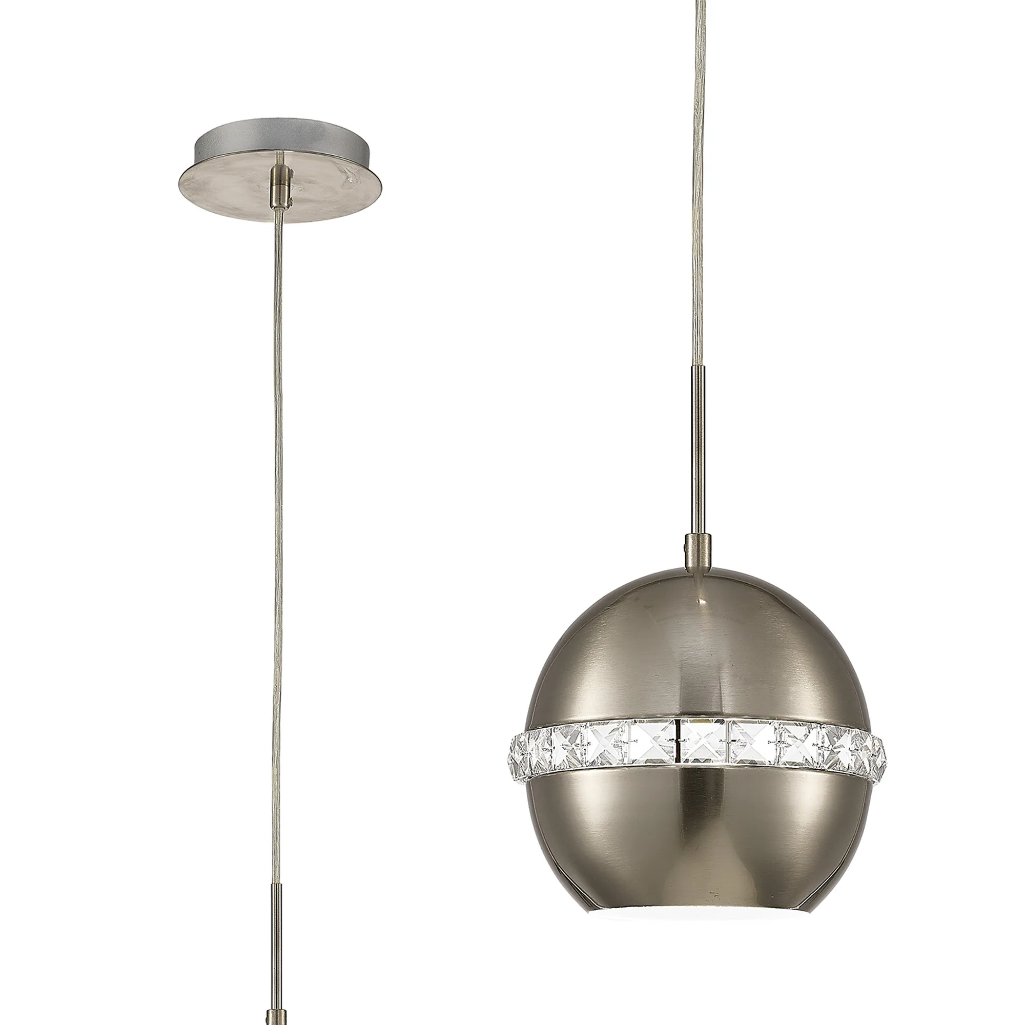 IL31612  Andrea Crystal Pendant 1 Light Satin Nickel